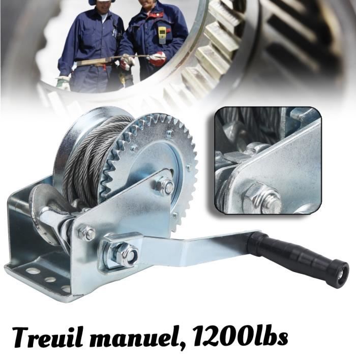 Treuil Manuel 1500 Kg - Câble Acier 10 M - Pour Camion, Remorque, Bateau - Poignée Caoutchouc - 5