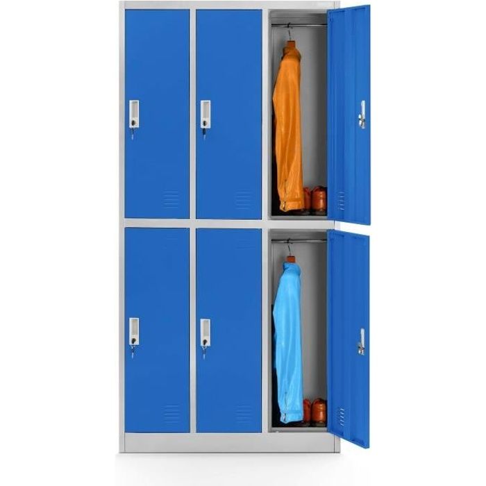 armoire vestiaire 3b2a armoire métallique casier 6 compartiments en tôle d'acier thermolaquée 185 cm x 90 cm x 45 cm (bleu)