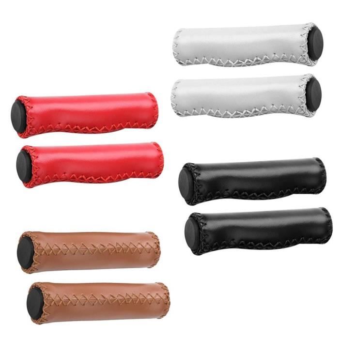 Guidoline Vélo En Cuir - Paire, Antidérapante, Respirante, Avec Plug De Barre - Marron