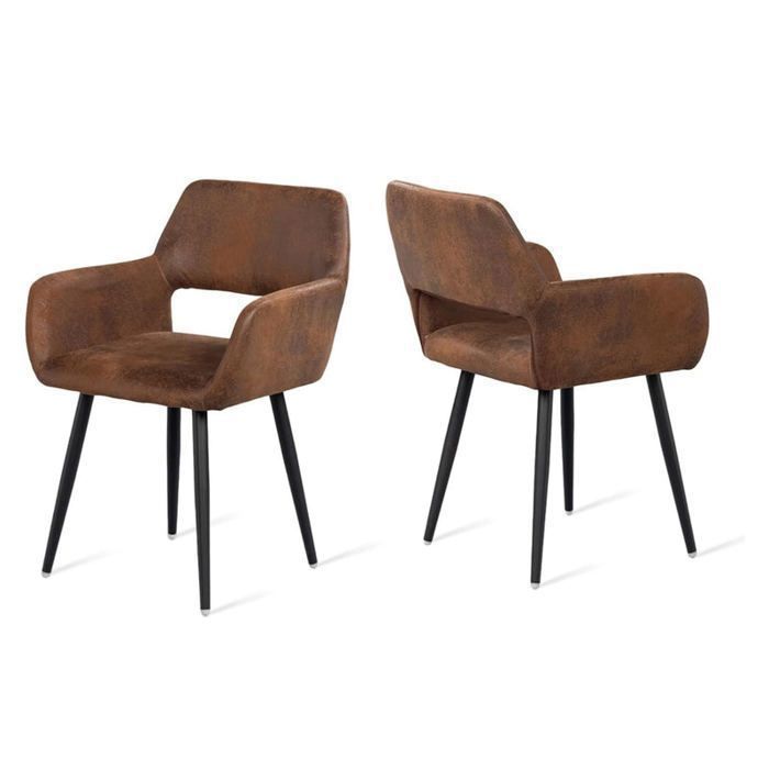 MEUBLES COSY Lot de 2 fauteuils de salle à manger industriels avec accoudoirs en suédine - CROMWELL