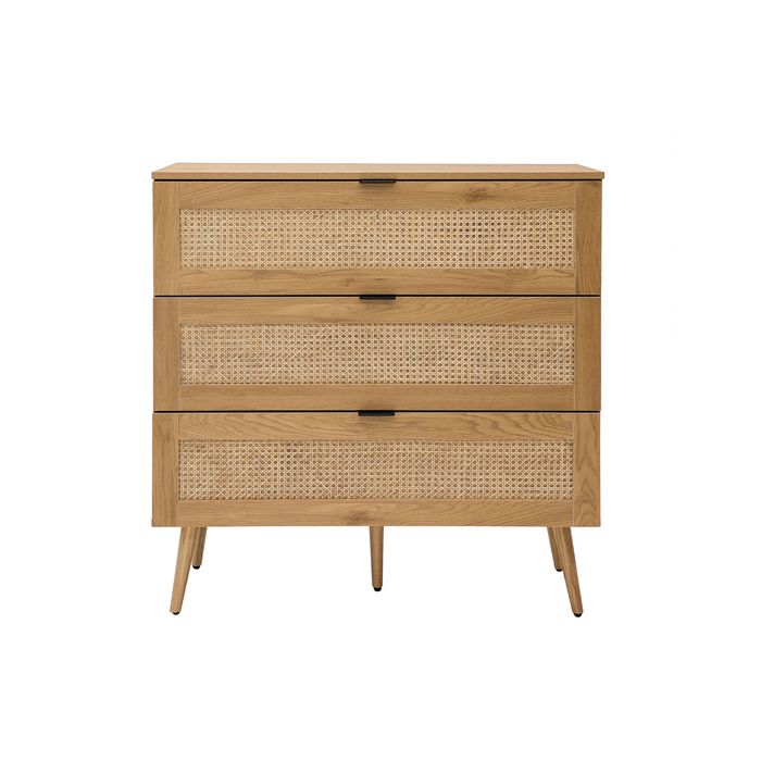 Miliboo - Commode finition bois clair cannage en rotin et métal noir 3 tiroirs L100 cm MANILLE Miliboo - Commode finition bois clair cannage en rotin et métal noir 3 tiroirs L100 cm MANILLE