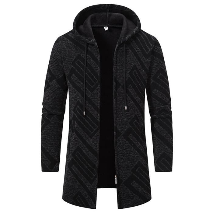 Gilet Homme Hiver Capuche en Tricot Doublé Polaire Cardigan Epais