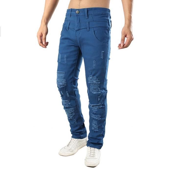 Flash baas Humoristisch Jeans Homme Dechire Fashion Pantalon Homme Couleur unie Bleu - Cdiscount  Prêt-à-Porter