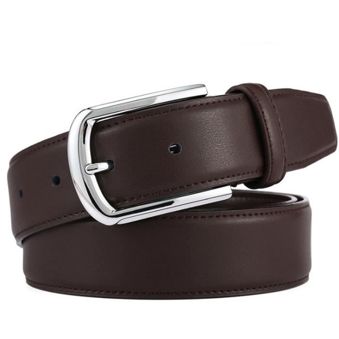 CEINTURE HOMME - Boucle d'épingle en cuir pour homme - marron YH