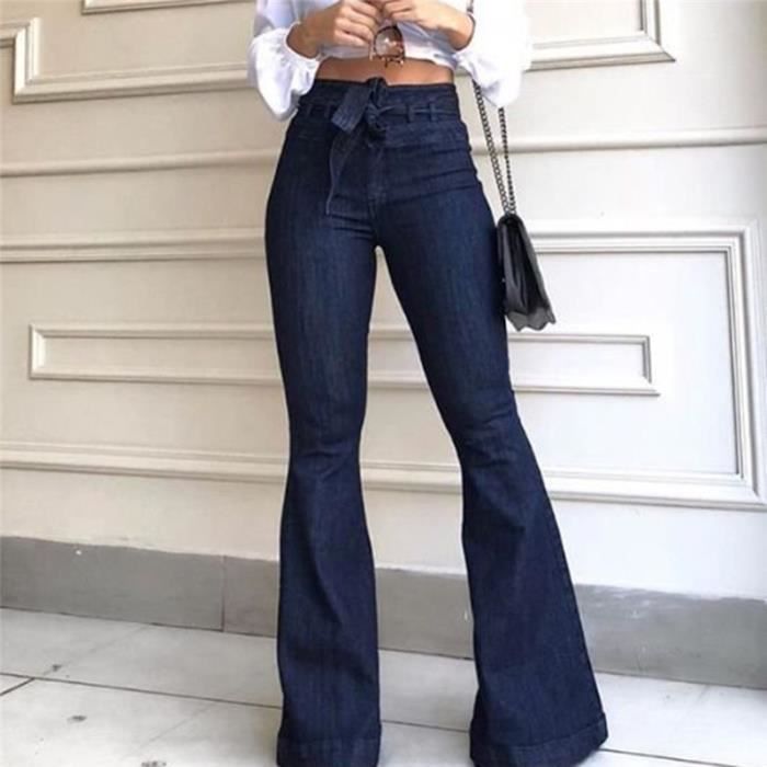 Jean Flare Femme Grande Taille - Taille Haute élastique, Patte D'éléphant - Coupe Wide Leg Confortable - Denim Stretch - Pour Silhouettes Généreuses