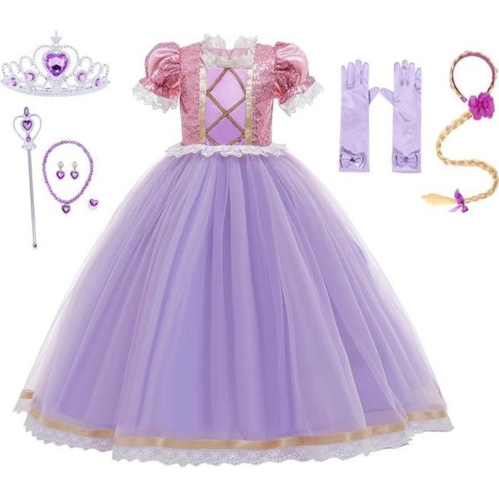 Déguisement Princesse Raiponce AMZBARLEY - Robe Soirée Cérémonie Enfant  Violet Halloween Carnaval Cosplay