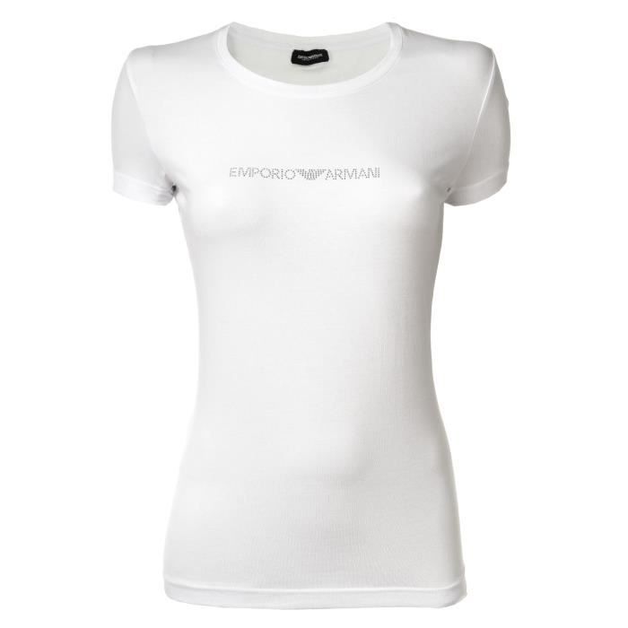 T Shirt Femme EMPORIO ARMANI uni Manches courtes Coton elastique Col arrondi