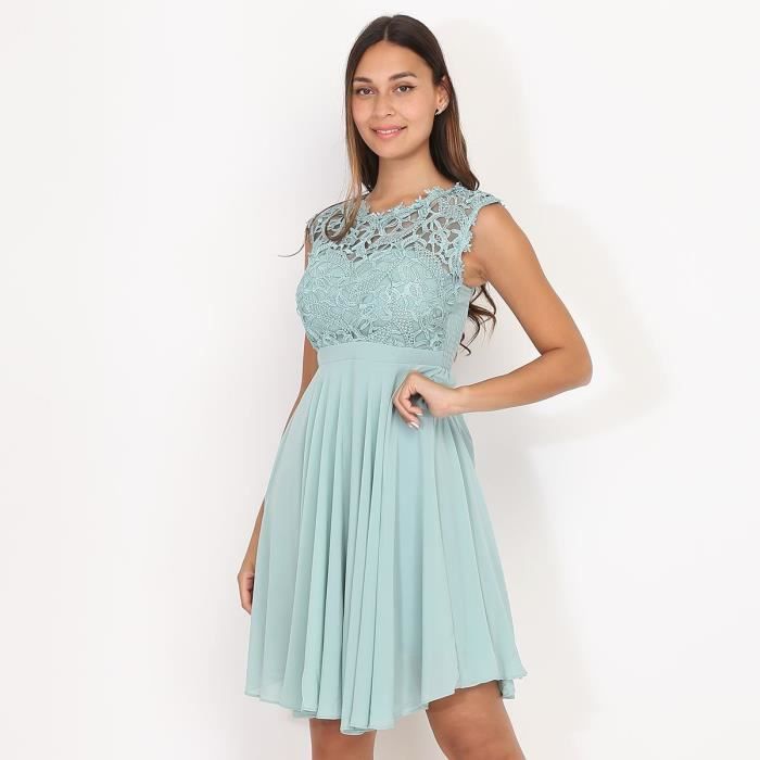 robe de cérémonie vert sauge avec dentelle