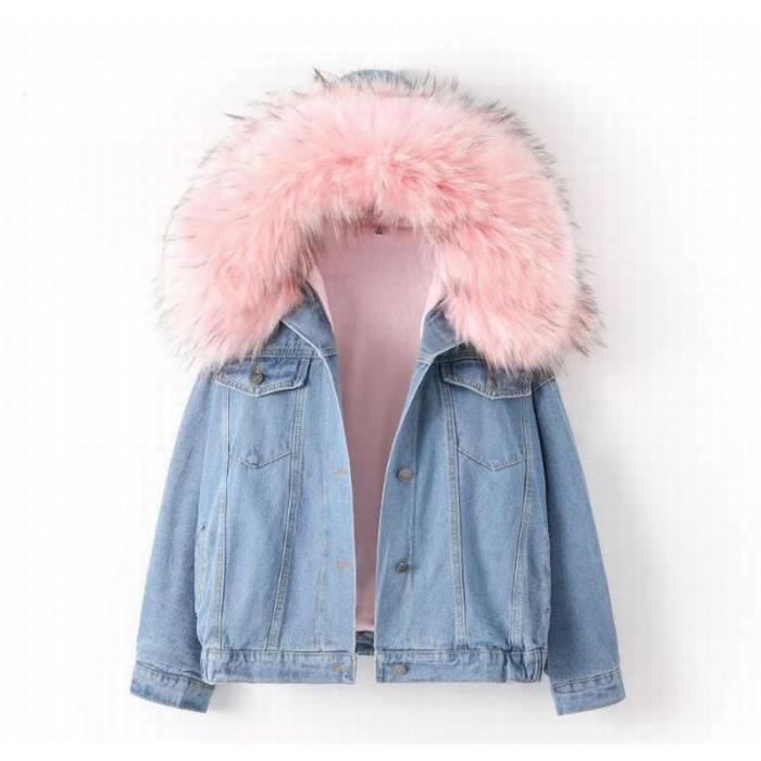 Manteau Denim Fille Avec Col Fourrure – Blouson Jean Rembourré Hiver 1-6 Ans | Veste Chaude à Capuche