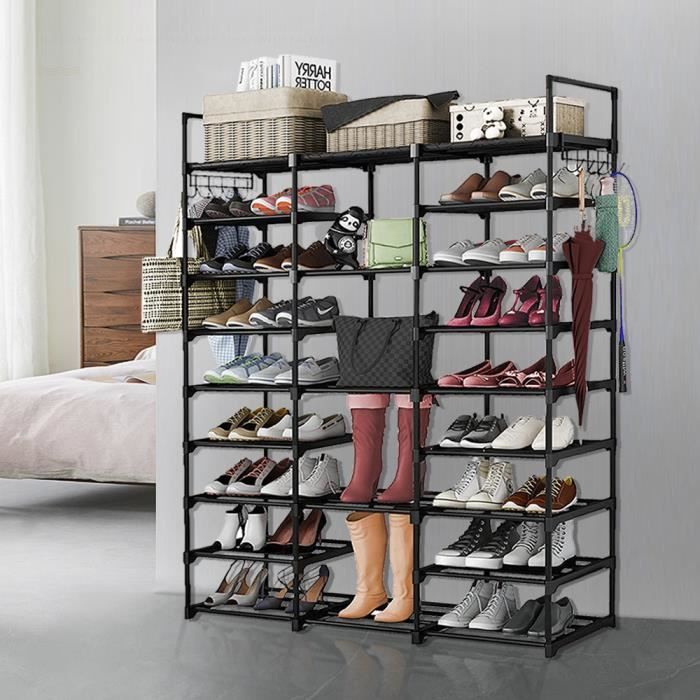 étagère à chaussures ohmg avec 9 niveaux - noir - classique - intemporel - 50-55 paires