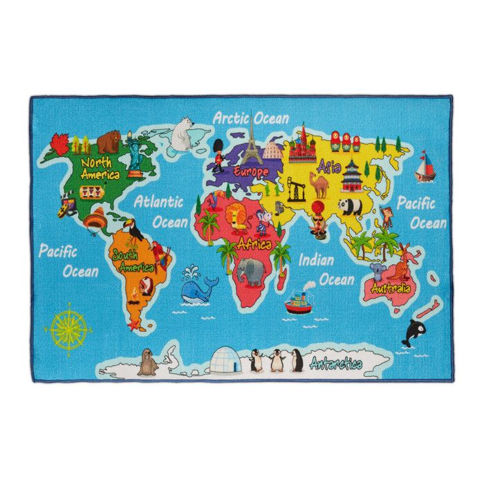 TAPIS SCOLAIRE ÉDUCATIF NEUF CARTE DU MONDE 80 X 120 CM