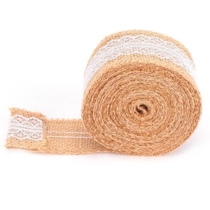 Ruban Dentelle Jute Naturelle - 4 Rouleaux X2m, Blanc, DIY