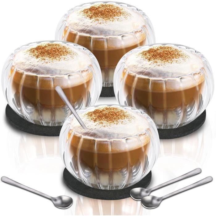 Set De 4 Tasses à Expresso Jecobi – Verre Double Paroi, Avec 2 Cuillères, 5,4 Oz