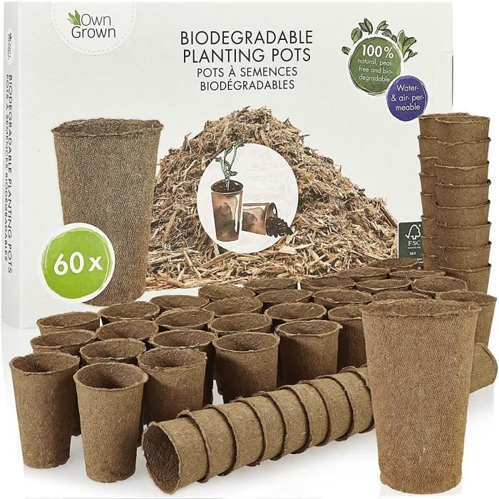 OwnGrown Pots de Culture Biodegradable: kit 60x Pot de Culture semis de  Fleur et Plante en Fibres de Bois biodégradables pour Ja72 - Cdiscount  Jardin