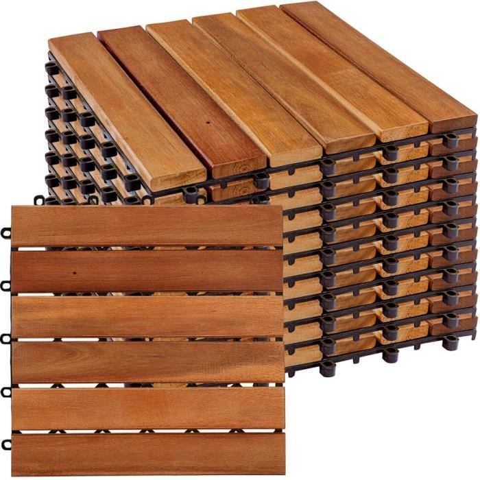 Dalle en bois d'acacia classique - STILISTA - Lot de 11 dalles - 30x30x2,4cm - Résistant aux intempéries