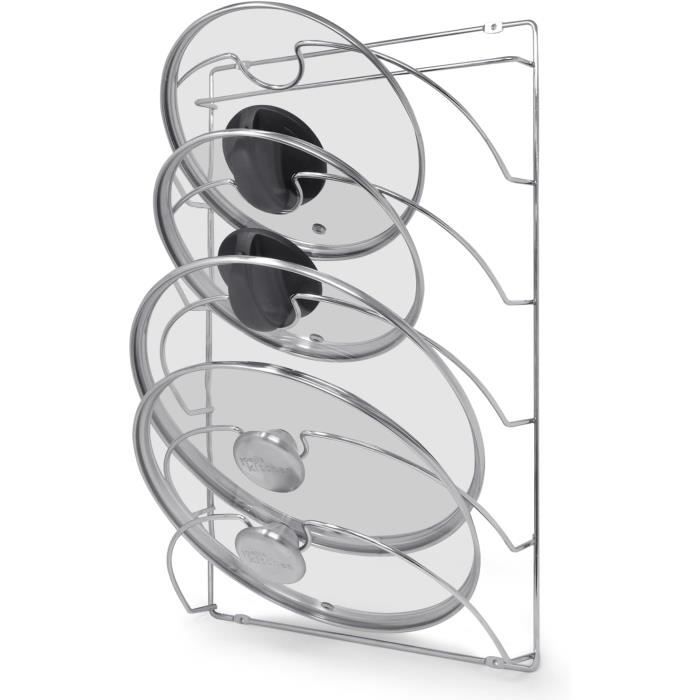 Support de couvercle de poêle, support de couvercle de casseroles, support mural en fer pour armoire de cuisine support de rangement pour couvercles de casseroles et poêles Argenté
