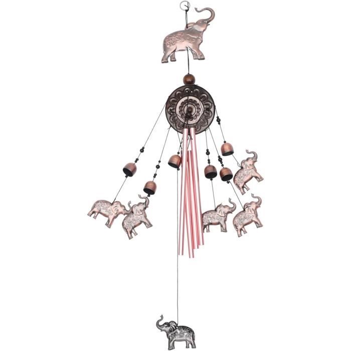 KSTE Carillon éolien éléphant – Porte-bonheur Feng Shui – Décoration Suspendue En Bronze