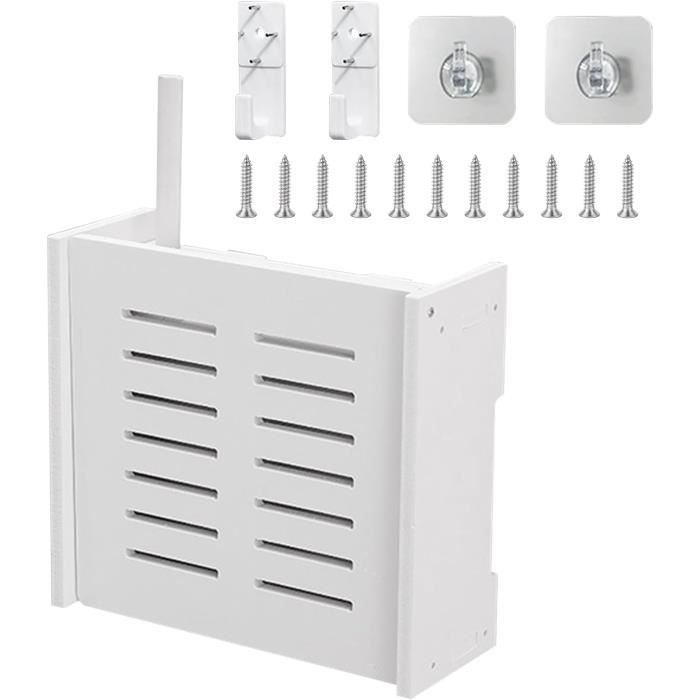Étagère Murale Blanche Pour Routeur WiFi - 60 Cm - En Panneau Bois - Rangement Décodeur, Livres, Plantes - Design Simple