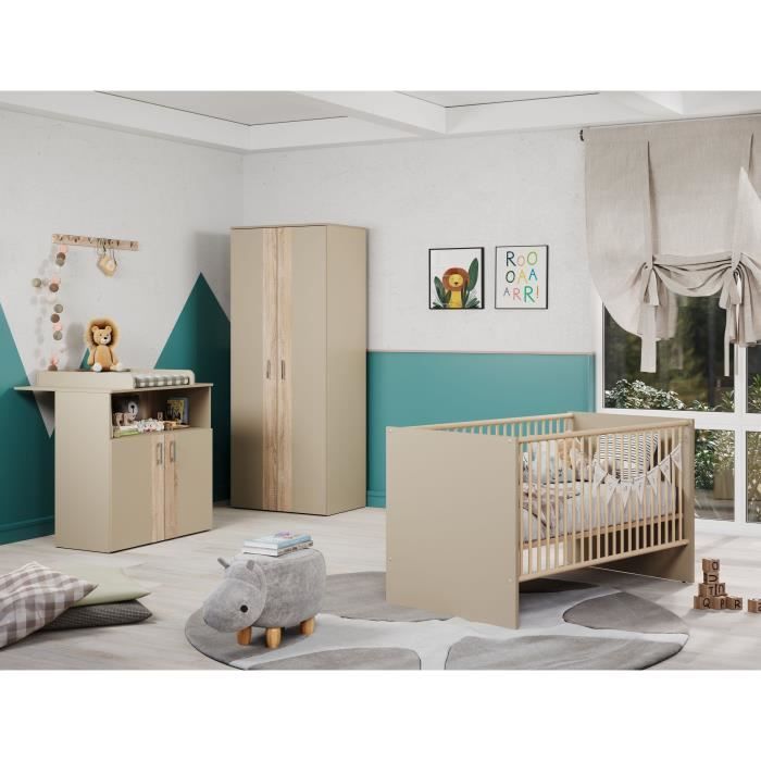 Chambre bébé Trio : Lit 70 x 140 cm + Armoire + Commode à langer BERRY - Cappuccino - TREND TEAM