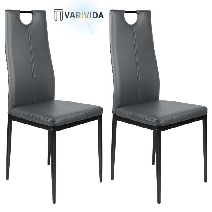 varivida 2x chaises cuisine salon en cuir pvc avec poignée (gris foncé)