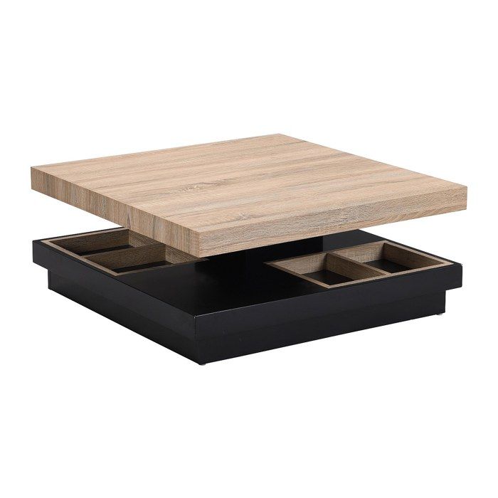 Table basse - Plateau pivotant - MDF laqué noir et naturel - FAUSTO