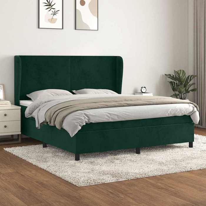 vidaXL Sommier à lattes de lit et matelas Vert foncé 160x200cm Velours 3129102