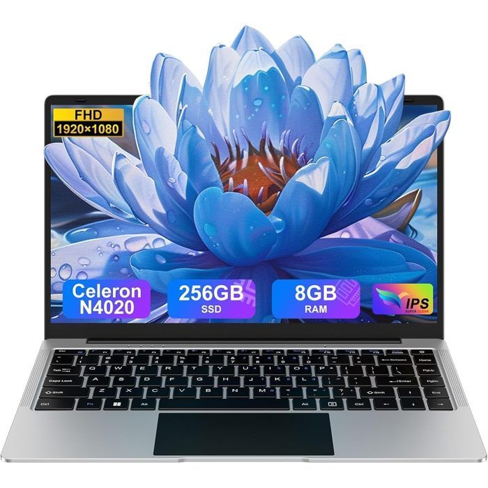 BVATE Ordinateur Portable 14 pouces – Windows11 – RAM 8Go+256Go SSD Expansible 1To – Celeron N4020 – 2.4G+5G WiFi – HDMI – Argent