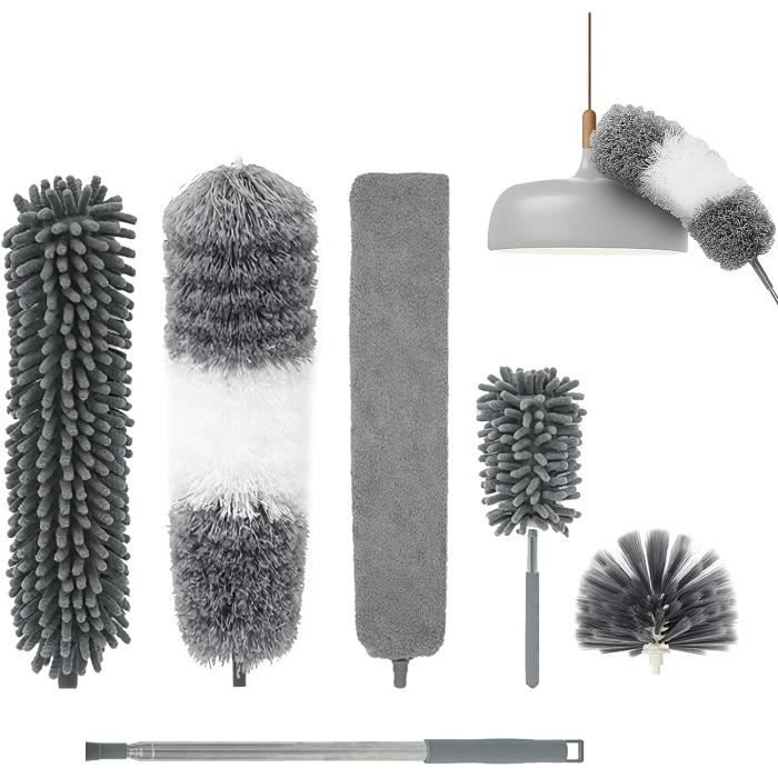 Plumeau Télescopique 9 En 1 - Longueur 245cm - Tête Pliable 360° - Kit Nettoyage Hauteur