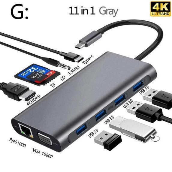 GP02589-Adaptateur USB type c pour MacBook Pro. Hub. HDMI. USBC. SD. RJ45.  8 en 1 - Cdiscount Informatique
