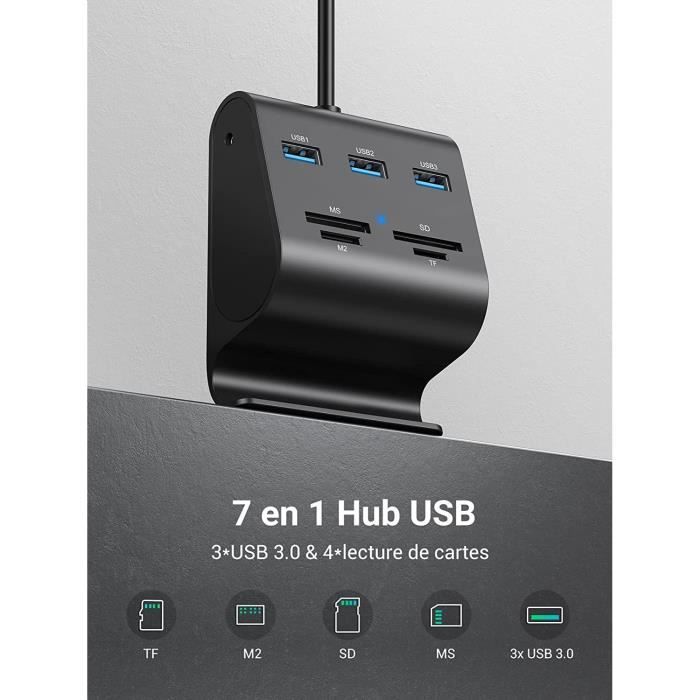 HUB USB 3.0 3 Ports avec Lecteur de Carte SD Micro SD MS M2 Multi