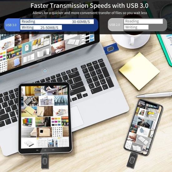 Clé USB 64 Go de stockage externe pour iPhone, iPad, photo, clé de stockage  externe adaptée à n'importe quel modèle A495 - Cdiscount Informatique
