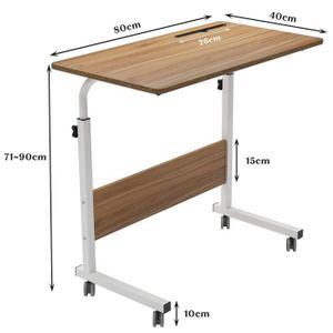 Support PC Pliable Bois Métal Table De Lit Pour Ordinateur Portable - Hauteur Réglable 58-90 Cm - Roulettes Verrouillables - Plateau Bois - Noir/marron