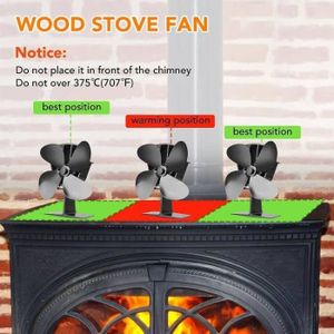 Ventilateur De Cheminée Double Tête 8 Lames - Autonome, Thermomètre Inclus - Noir