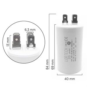 Condensateur Permanent Ducati 12 µF 450 V | Polypropylène Faston 6.3 Mm + Vis M8