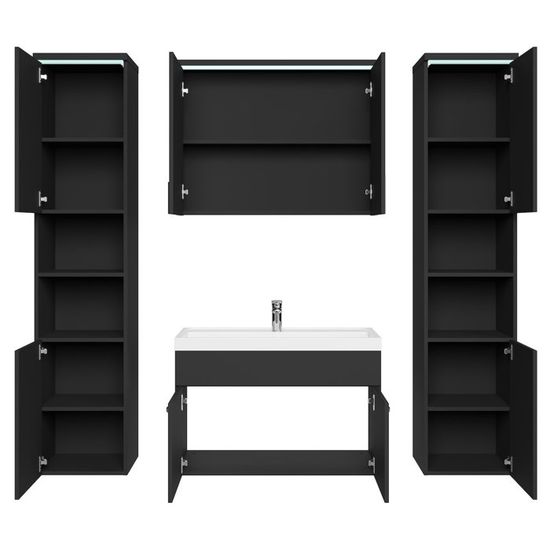 Meuble De Salle De Bain Paso Xl Armoire De Rangement Meuble Lavabo Evier Meuble Lavabo Noir Haute Brillance 80x40 Cm Cdiscount Maison