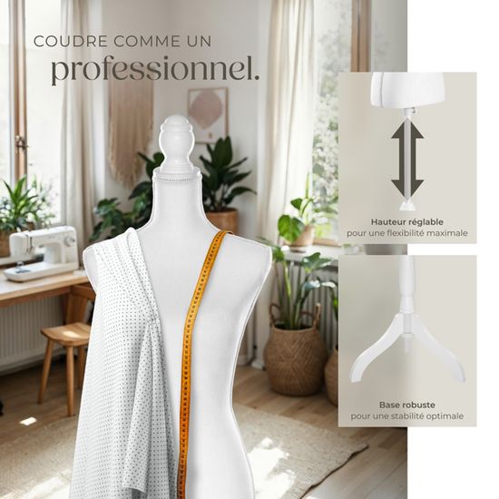 Tectake Mannequin De Couture De Vitrine Buste Decoratif De Femme Reglable 77 Cm X 38 Cm Blanc Achat Vente Buste Mannequin Cdiscount