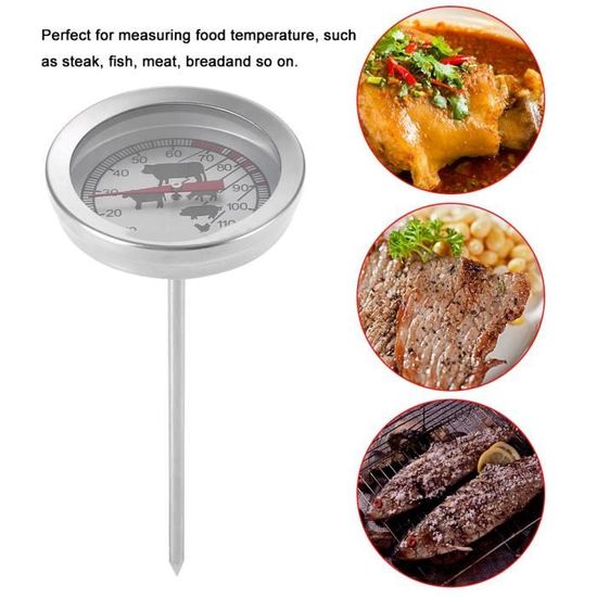 Thermomètre de cuisine BBQ Viande Lait Grill Grill Thermomètre de cuisson,  grand cadran étanche, sonde et botier en acier 106976