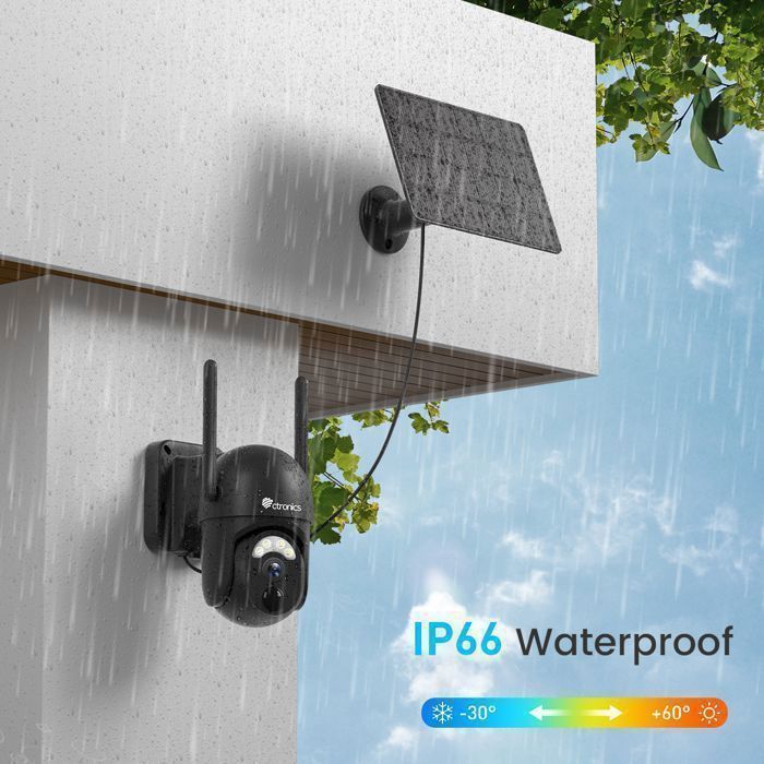 Camera Ctronics Exterieur Wifi Solaire Caméra Surveillance 4G LTE Ctronics Double Objectif - Panneau Solaire 8W, Batterie 15600mAh, Détection PIR Surveillance Sans WiFi