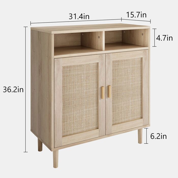 Buffet,80 x 92 x 40 cm,2 compartiments ouverts et 2 portes en rotin,commode en bois,armoire de rangement,meuble TV - Maison Buffet,80 x 92 x 40 cm,2 compartiments ouverts et 2 portes en rotin,commode en bois,armoire de rangement,meuble TV - Maison