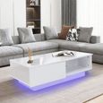 Table de rangement de salon de table basse rectangulaire rectangulaire blanche moderne avec lumière LED (prise 220V UK)-0