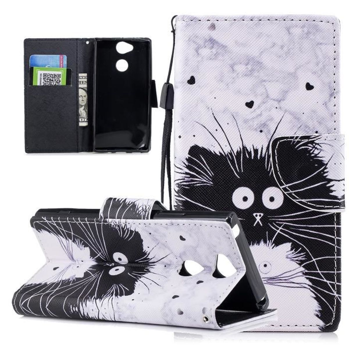 A5//Bleu 5.2 Janeqi Coque Sony Xperia XA2 - Étui en Cuir à Rabat de Couleur Unie Simple Housse Coque pour Sony Xperia XA2 5.2