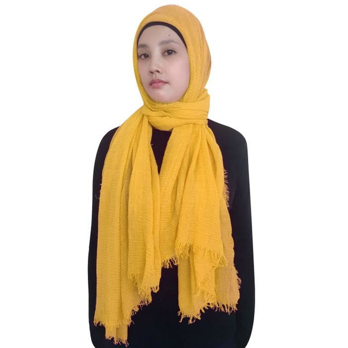 Ventilate attribute Adjustable Maxi Hijab pour Femmes Foulard Écharpe Turban Châle Islamique, Froissé  Coton - Jaune Moutarde - Cdiscount Prêt-à-Porter