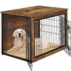 Yaheetech Cage pour Chien en Bois avec 2 Portes Grillagées à Double Serrure et Tapis Pelucheux Antidérapant, Brun Rustique