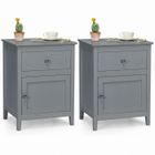 COSTWAY Lot de 2 Table de Chevet avec Tiroir et Grand Placard, 48 x 38 x 63,5 CM, Table de Nuit avec Pieds en Bois Massif, Gris