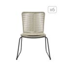 HOMIFAB Lot de 6 chaises de jardin en acier galvanisé et corde naturel - Erin
