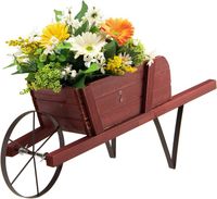 GOPLUS Support de Plantes en Forme de Brouette en Bois, Support de Pots de Fleurs décoratif avec Roue en métal, 9 Accessoires,
