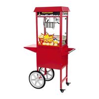 Machine à popcorn Royal Catering RCPW-16E (1600 W 5 Kg/Heure 16 l/h Marmite diamètre185cm Revêtement Téflon Rouge Chariot Mobile)