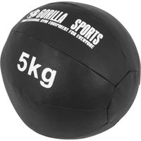 Médecine Ball Gorilla Sports - Cuir Synthétique - 5 kg - Fitness - Noir