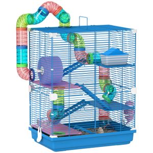 Cage pour hamster rongeur - PawHut - 4 étages avec tunnels mangeoire roue maison échelles - 46 x 30 x 58 cm - bleu