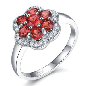 BAGUE - ANNEAU Daisy Trendy Fine 2.0ct 100% authentique naturel rouge grenat 925 Silver Flower Ring
